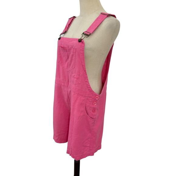 Vtg 90s Real Comfort Pink Linen Short Overalls PS Romper Y2K Adjustable Straps - Picture 4 of 7